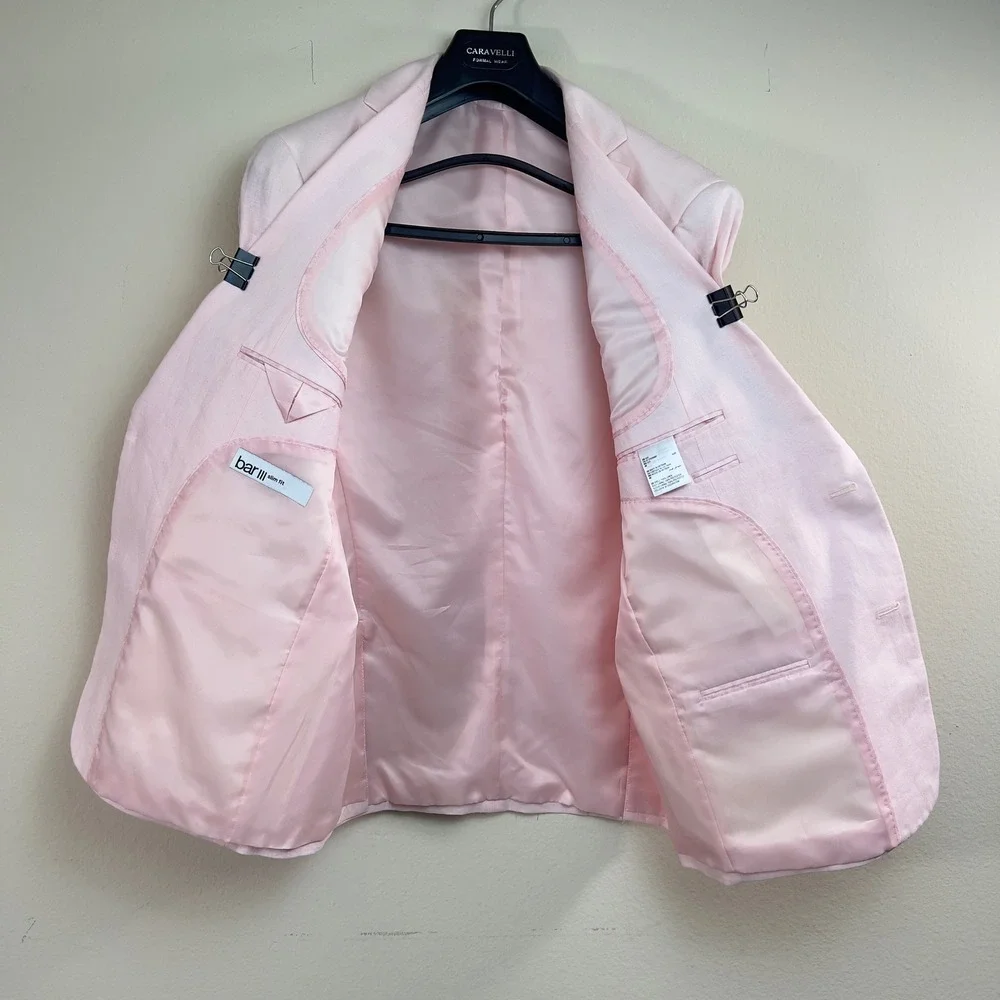 Bar III Linen Blazer Mens 42R Pink Solid Slim Fit Summer Lightweight Sport Coat